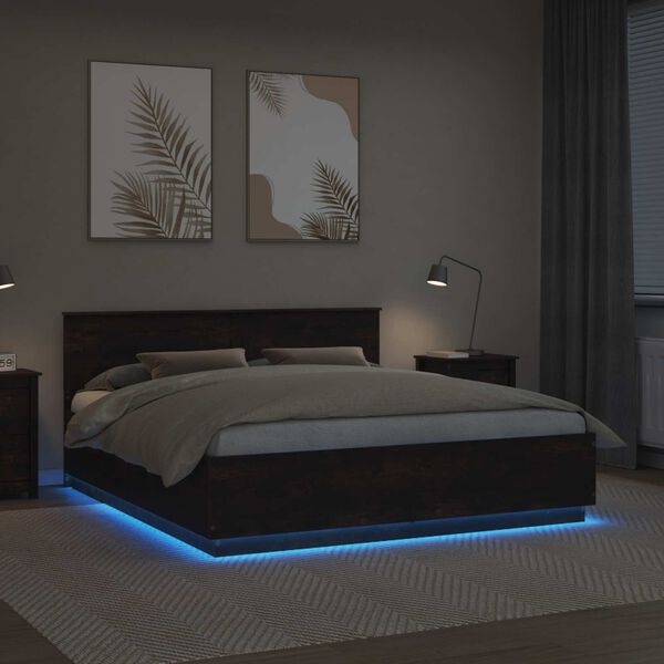 vidaXL Sengestamme med hodegjerde R&oslash;kt eik 200 x 200 cm Konstruert tre