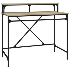 vidaXL Skrivebord sonoma eik 100x50x90 cm konstruert tre og jern