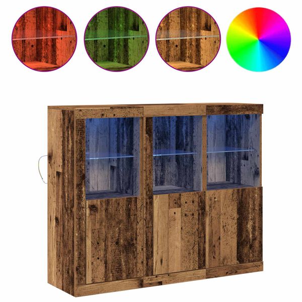 vidaXL LED sideboard 3 pcs Gammelt tre 123 x 37 x 100 cm