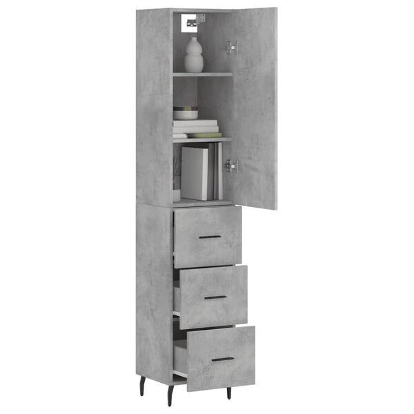 vidaXL Highboard betonggr&aring; 34,5x34x180 cm konstruert tre