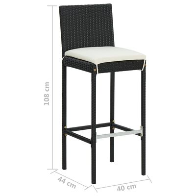 vidaXL Utendørs barstoler med puter 4 stk svart polyrotting