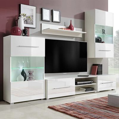 vidaXL TV-møbel med skap og LED-lys 5 deler hvit