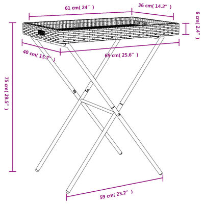 vidaXL Sammenleggbart brettbord beige 65x40x75 cm polyrotting