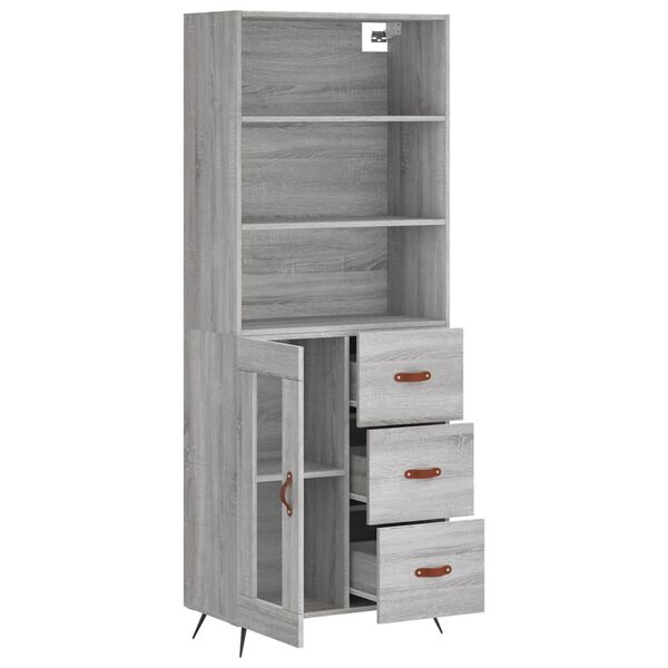 vidaXL Highboard gr&aring; sonoma 69,5x34x180 cm konstruert tre