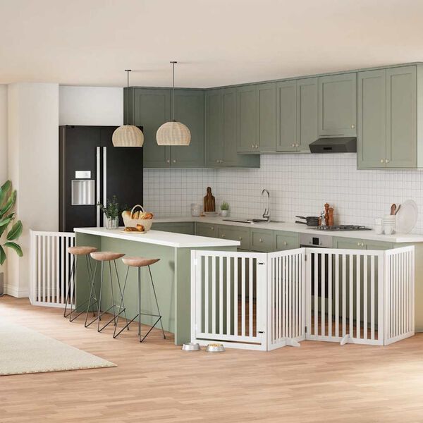 vidaXL Hundeport sammenleggbar 6 paneler hvit 480 cm poppeltre