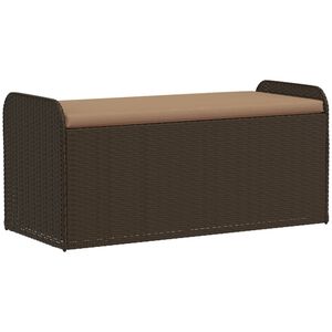 vidaXL Oppbevaringsbenk med pute brun 115x51x52 cm polyrotting