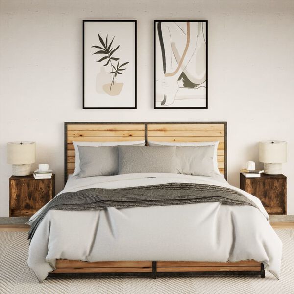 vidaXL Vegghengte nattbord med LED-lys 2 stk r&oslash;kt eik