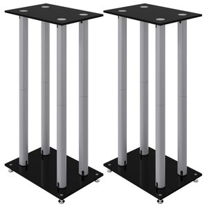 vidaXL H&oslash;yttalerstativ 2 stk svart og s&oslash;lv herdet glass 4 s&oslash;yledesign