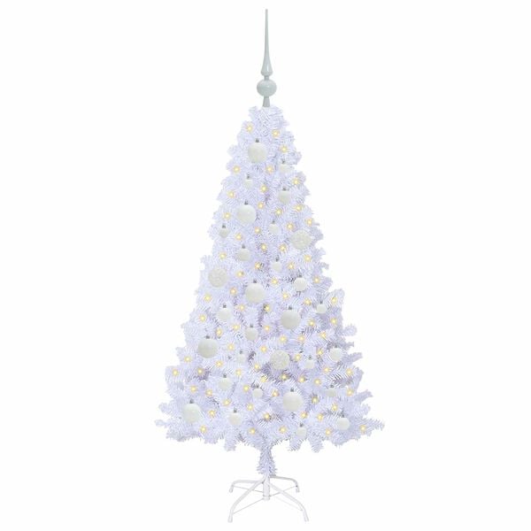 vidaXL Kunstig juletre med 150 LED med stativ Hvit 120 cm PVC og stål