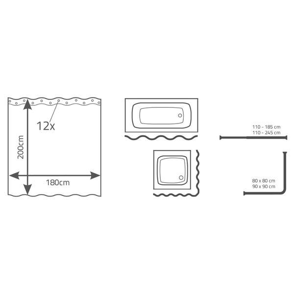 RIDDER Dusjforheng Smile 180x200 cm