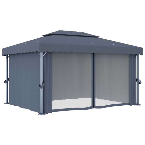 vidaXL Paviljong med gardin 4x3 m antrasitt aluminium