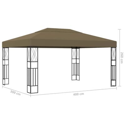 vidaXL Paviljong med LED-lysslynge 3x4 m gråbrun stoff