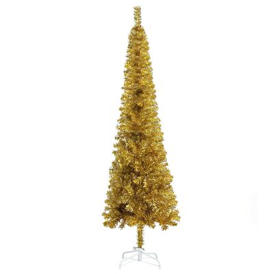 vidaXL Forhåndsbelyst slankt juletre med kulesett gull 210 cm