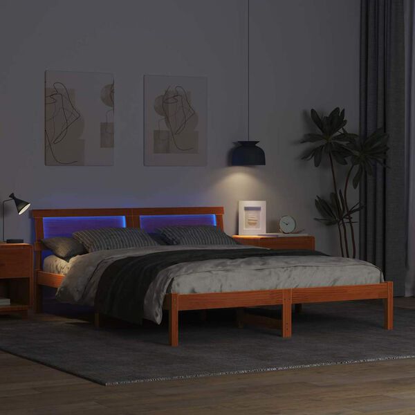 vidaXL Sengestamme med hodegjerde Vokset Brun 160 x 200 cm Massiv furu