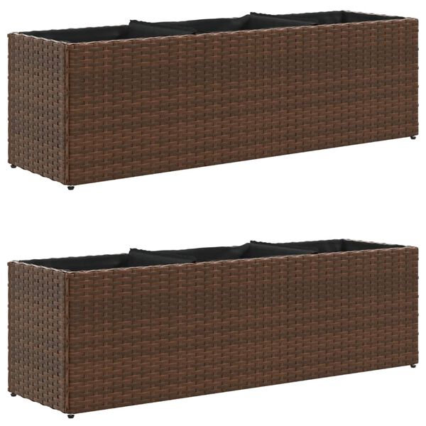 vidaXL Plantekasser med 3 potter 2 stk brun 105x30x32 cm polyrotting