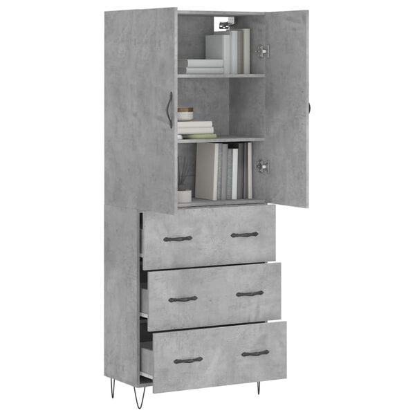 vidaXL Highboard betonggrå 69,5x34x180 cm konstruert tre