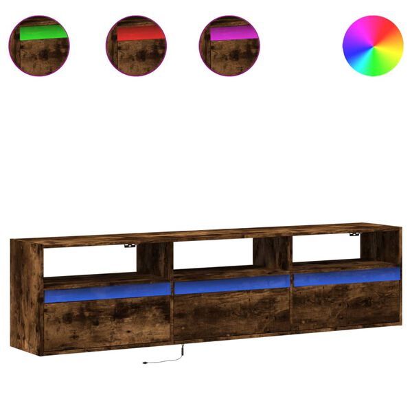 vidaXL Vegghengt TV-benk med LED røkt eik 180x31x45 cm