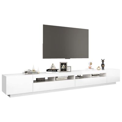 vidaXL TV-benk med LED-lys høyglans hvit 300x35x40 cm
