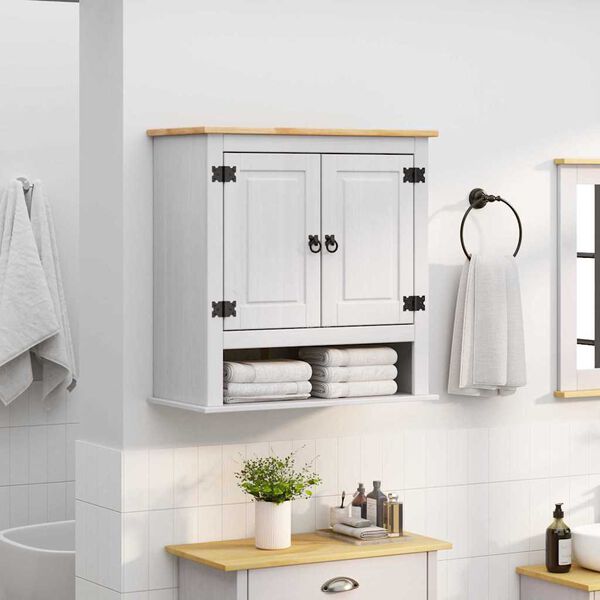 vidaXL Hengende skap med d&oslash;r Corona Hvit 70 x 33 x 71,5 cm Massiv furu