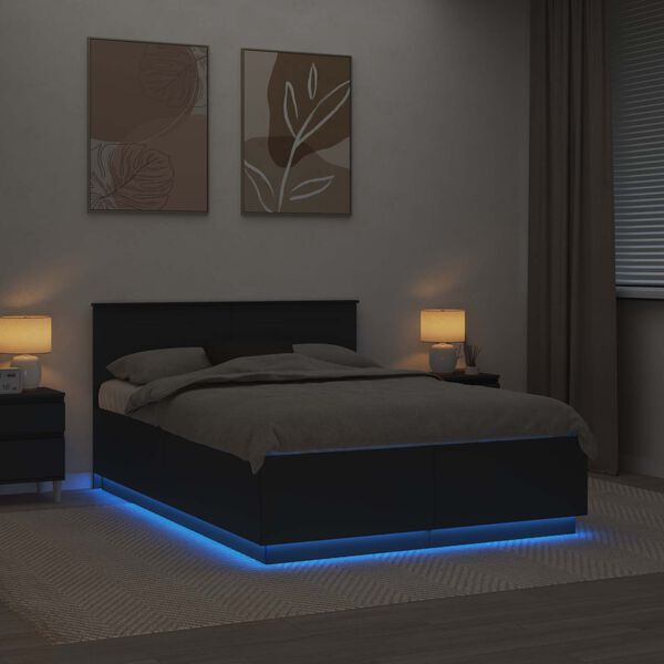 vidaXL Sengestamme med hodegjerde Svart 150 x 200 cm Konstruert tre