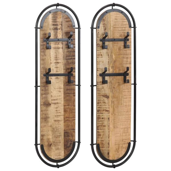 vidaXL Veggmonterte knaggrekker med 4kroker 2stk grovt heltre mangotre