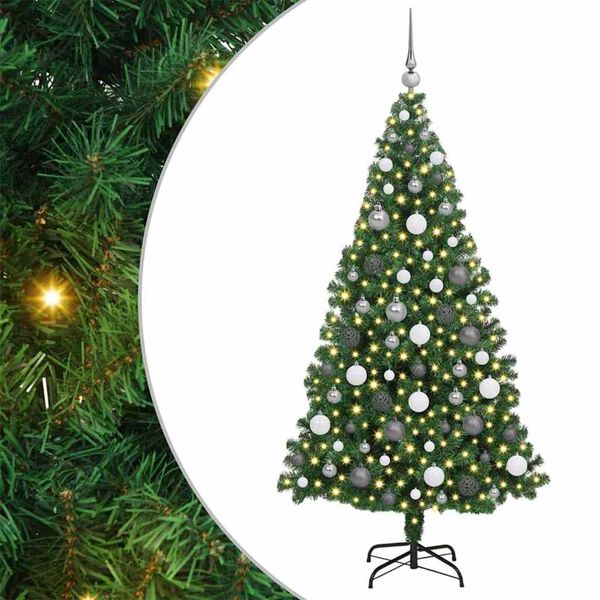 vidaXL Kunstig juletre med 300 LED gr&oslash;nn 180 cm PVC og St&aring;l og Plast