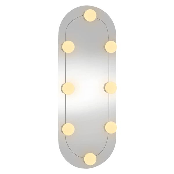 vidaXL Veggspeil med LED-lys 20x50 cm glass oval