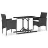 vidaXL Hagespisegruppe 3 deler polyrotting og herdet glass svart