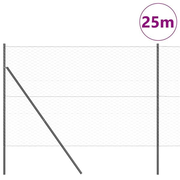 vidaXL Gjerdep&aring;le Gr&aring; 25 x 1,6 m (50 mm nett) St&aring;l og PVC
