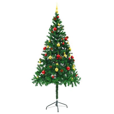 vidaXL Kunstig forhåndsbelyst juletre med kuler grønn 180 cm