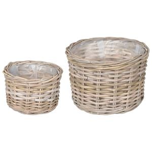 vidaXL Plantekurv med lagring GENDT 2 stk. Naturlig gr&aring; Kubu Rattan