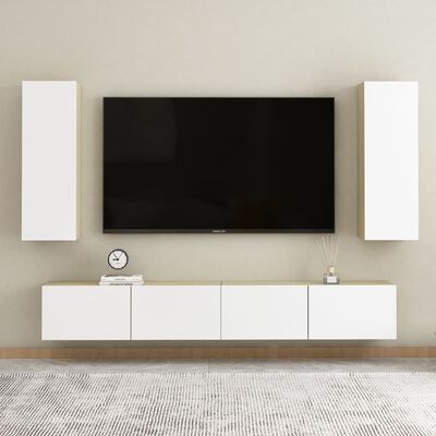 vidaXL TV-benk hvit og sonoma eik 30,5x30x90 cm sponplate