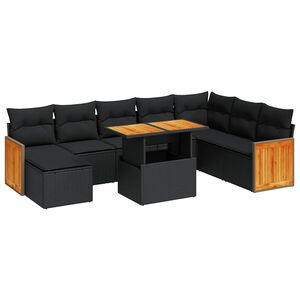 vidaXL Hagesofaer med puter 9 deler svart polyrotting akasie