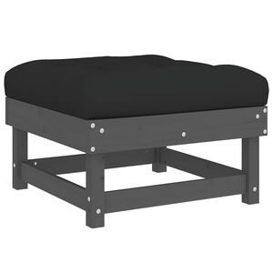 vidaXL Utend&oslash;rs fotskammel med pute gr&aring; heltre furu