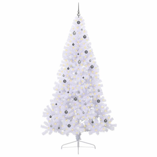 vidaXL Kunstig juletre med 300 LED med stativ Hvit 240 cm PVC og st&aring;l