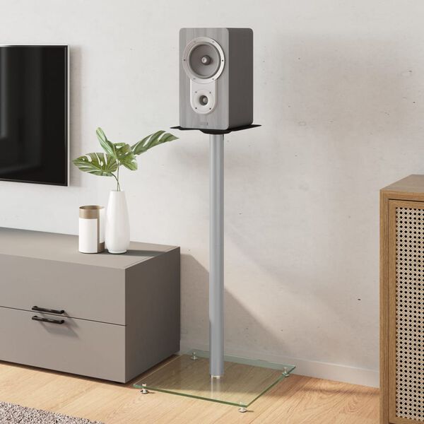 vidaXL H&oslash;yttalerstativer 2 stk s&oslash;lv herdet glass 1 s&oslash;yledesign