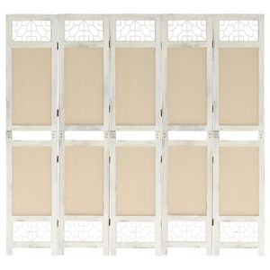 vidaXL Romdeler 5 paneler kremhvit 175x165 cm stoff