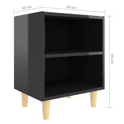 vidaXL Nattbord med ben i heltre høyglans svart 40x30x50 cm