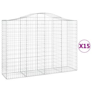 vidaXL Gabionkurver buede 15 stk 200x50x140/160 cm galvanisert jern