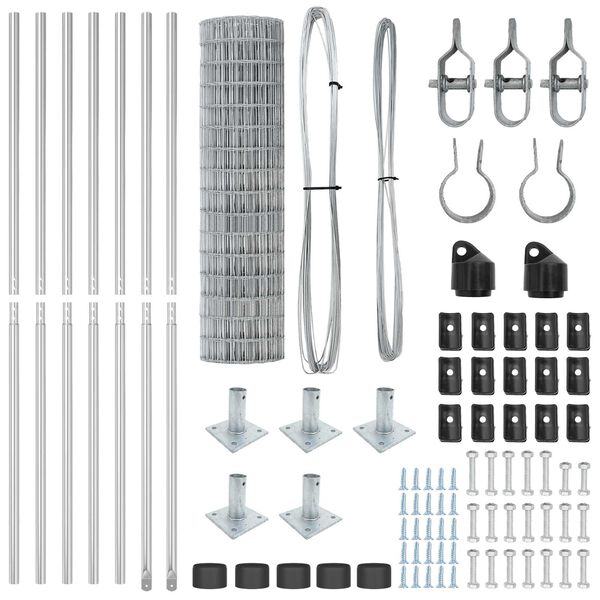 vidaXL Gjerde med stolpe s&oslash;lv 1,2 x 10 m St&aring;l
