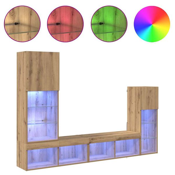 vidaXL TV Vegg Enheter Veggmontert 4 pcs Artisan Eik Konstruert tre