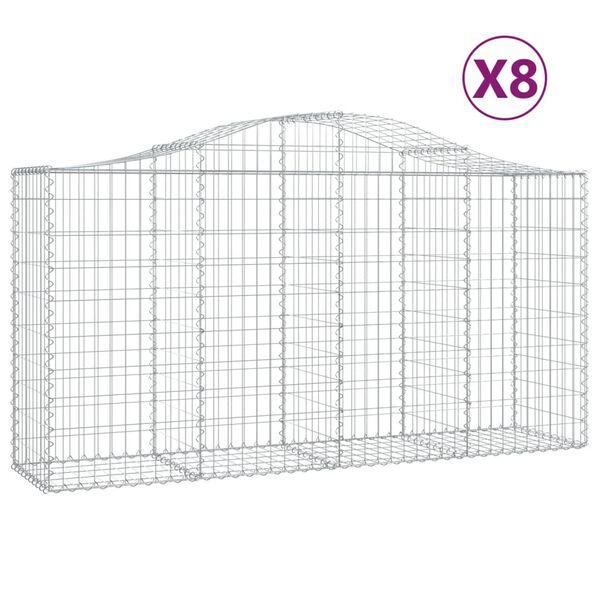 vidaXL Gabionkurver buede 8 stk 200x50x100/120 cm galvanisert jern