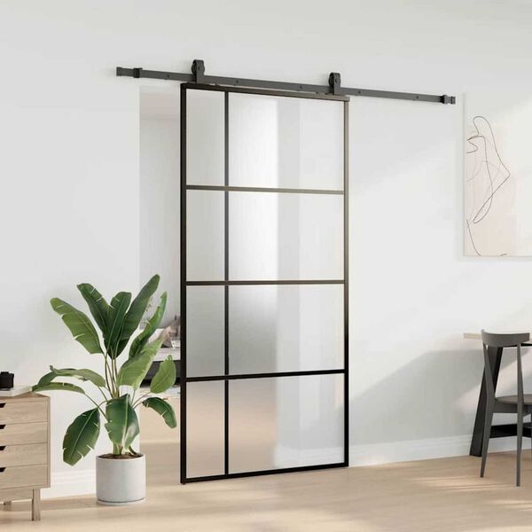 vidaXL Skyved&oslash;r med monteringssett svart 102,5x205 cm ESG-glass