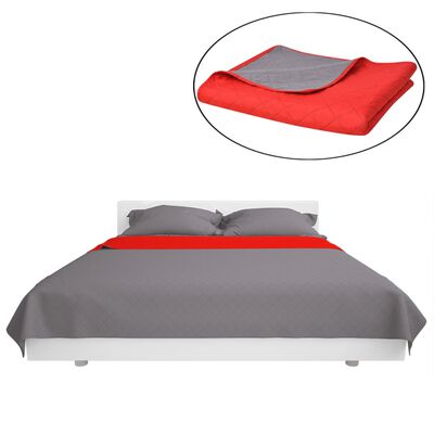 vidaXL Dobbeltsidig vattert sengeteppe rød og grå 230x260 cm