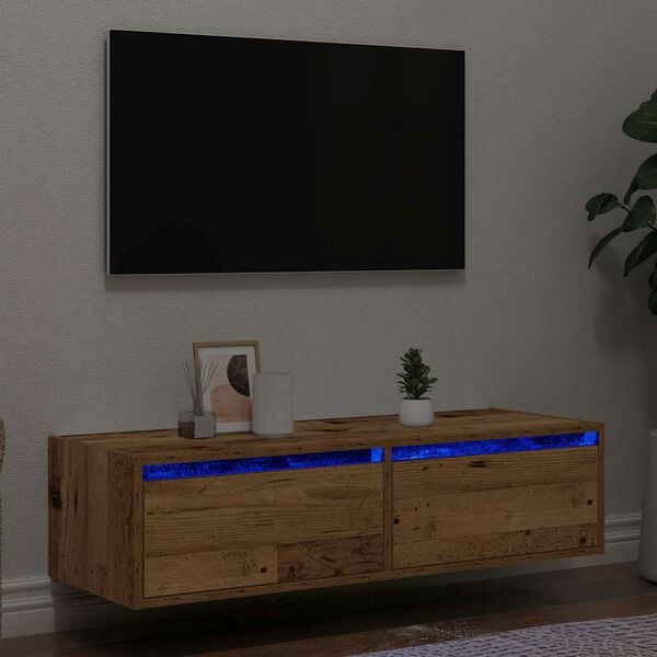 vidaXL TV-benk med LED-lys gammelt tre 100X35,5x25 cm