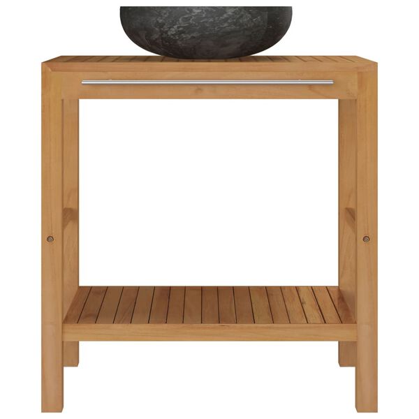 vidaXL Baderomshylle heltre teak med vask marmor svart