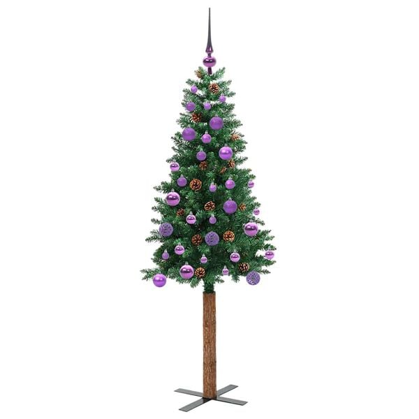 vidaXL Slim juletre med 150 LED gr&oslash;nn 150 cm PVC og Massivt Furu tre