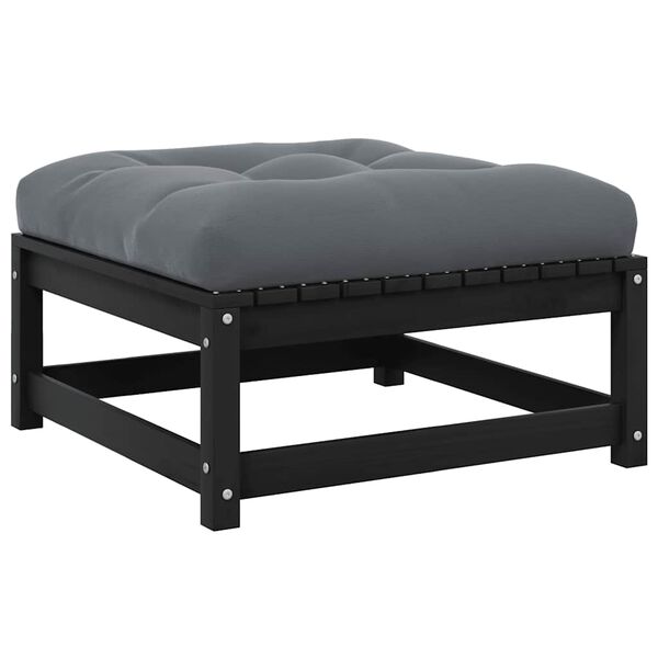 vidaXL Utendørs fotskammel med pute svart heltre furu