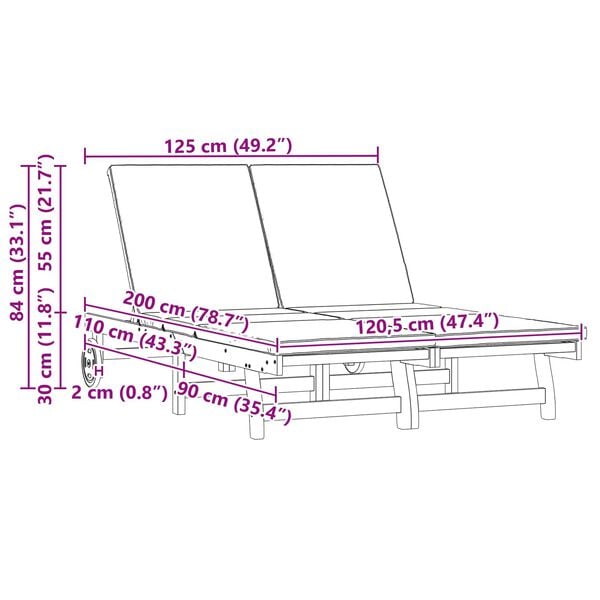 vidaXL Sofa 2-person Brun 125 x 200 x 84cm Massivt akasietre