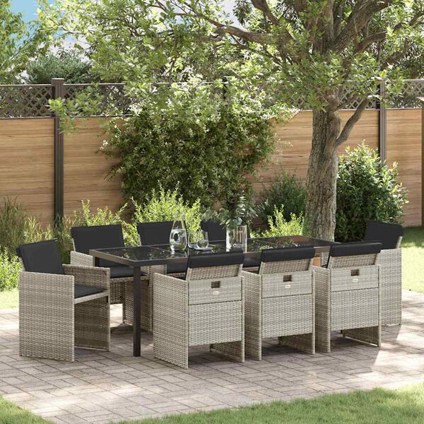 vidaXL Hage Spisegruppe 9 pcs Lysegr&aring; polyrotting